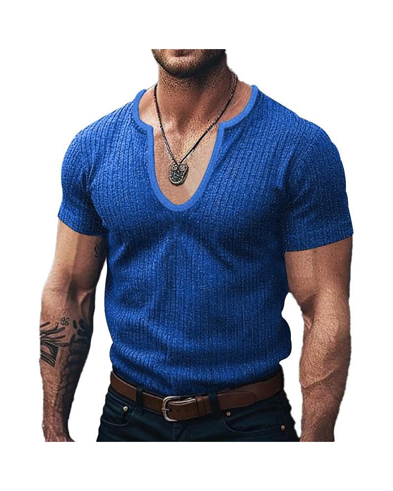 Men's Solid Slim V Neck Short Sleeve Knit T-shirt