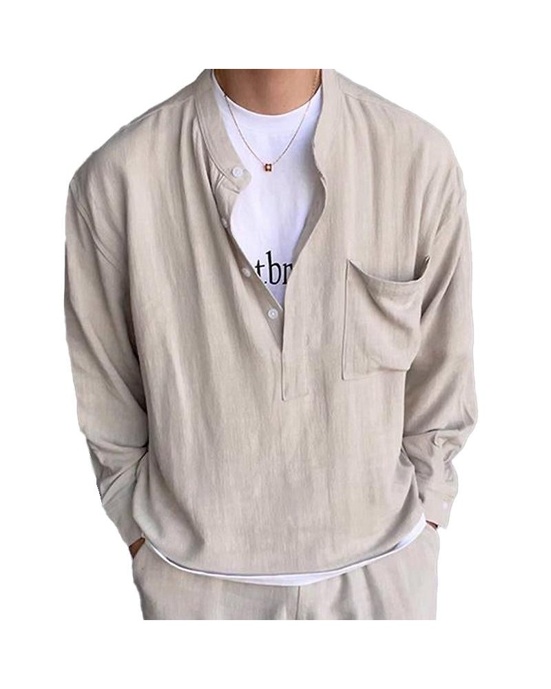 Men's Casual Solid Color Henley Collar Long Sleeve Shirt