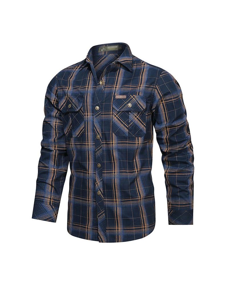 Men's Casual Cotton Plaid Long Sleeve Shirt