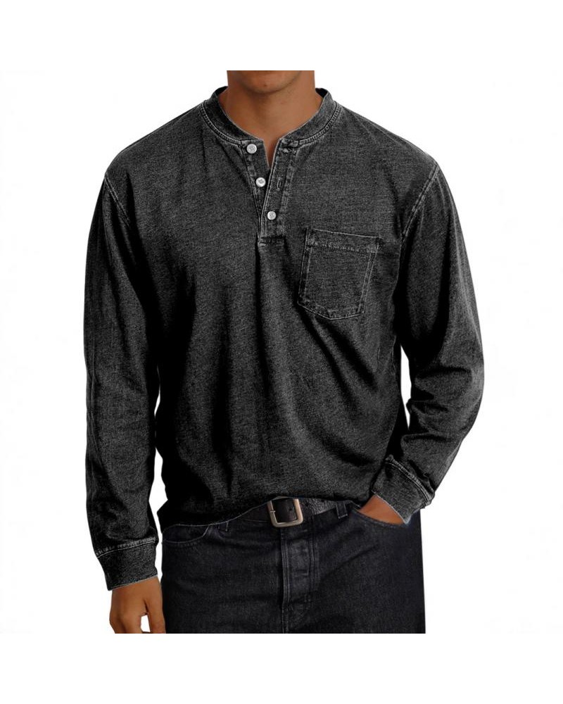 Men's Casual Printed Button-Down Long Sleeve T-Shirt
