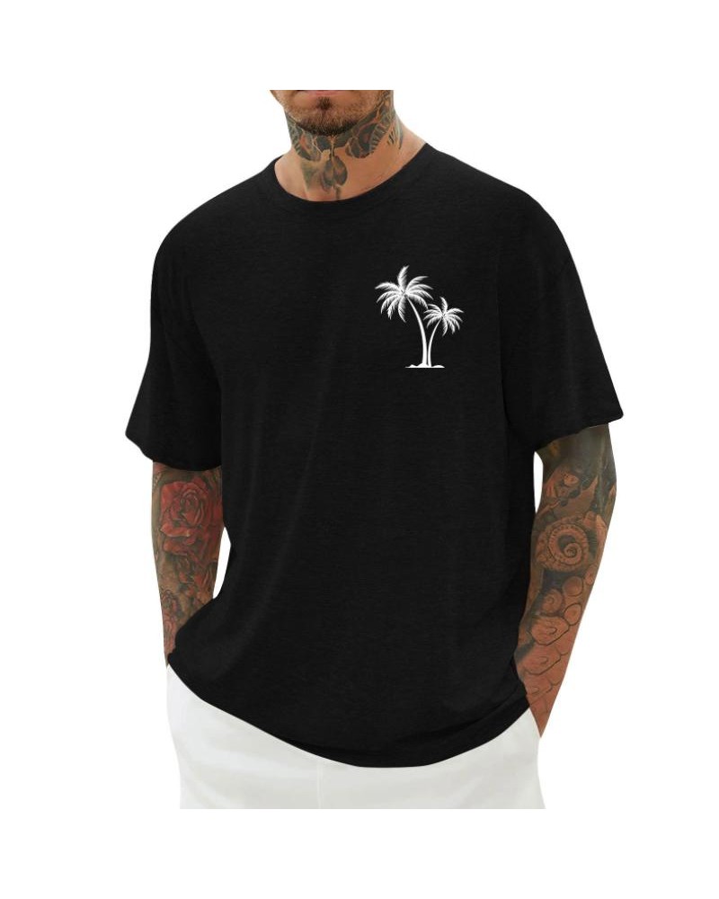 Men's Casual Round Neck Palm Tree Print Loose Short-sleeved T-shirt
